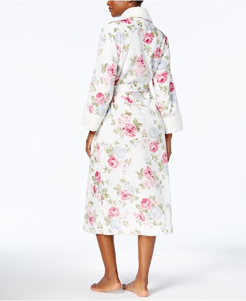 Charter Club Petite Long Printed Contrast Robe, Created for Macy's