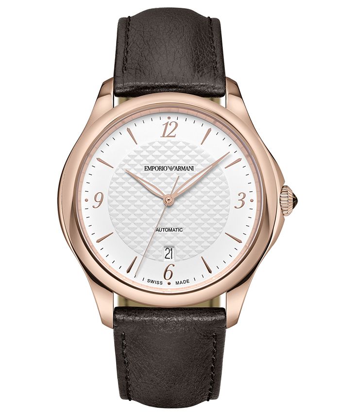 Emporio Armani Swiss Men's Automatic Esedra Brown Leather Strap Watch ...