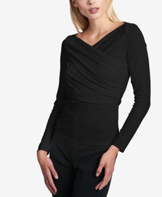 DKNY - Faux-Wrap Ruched Top