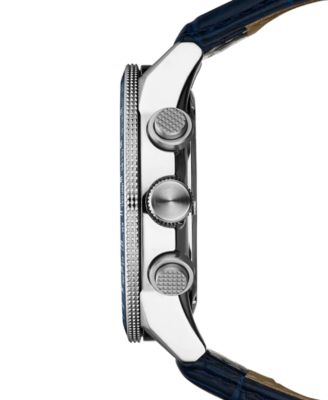 Seiko Men's Solar Chronograph Prospex Blue Leather Strap Watch 45mm