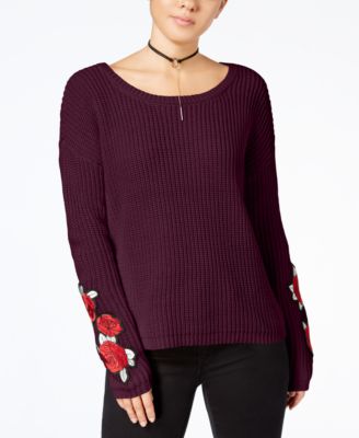 Almost Famous Juniors' Rose-Embroidered Sweater