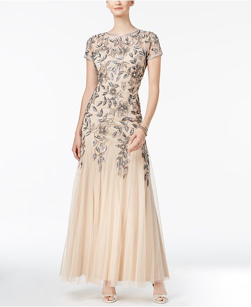 Adrianna Papell Petite FloralBeaded Gown Dresses Petites Macy's