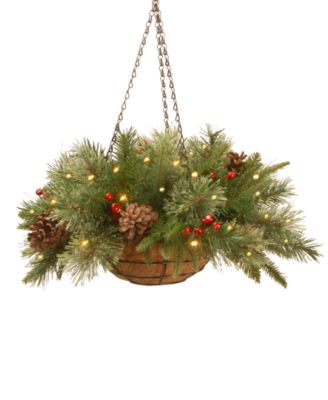 National Tree Company - 20" Feel Real&reg; Colonial Hanging Basket with Pine Cones, Berries & 50 Battery-Operated LED Lights