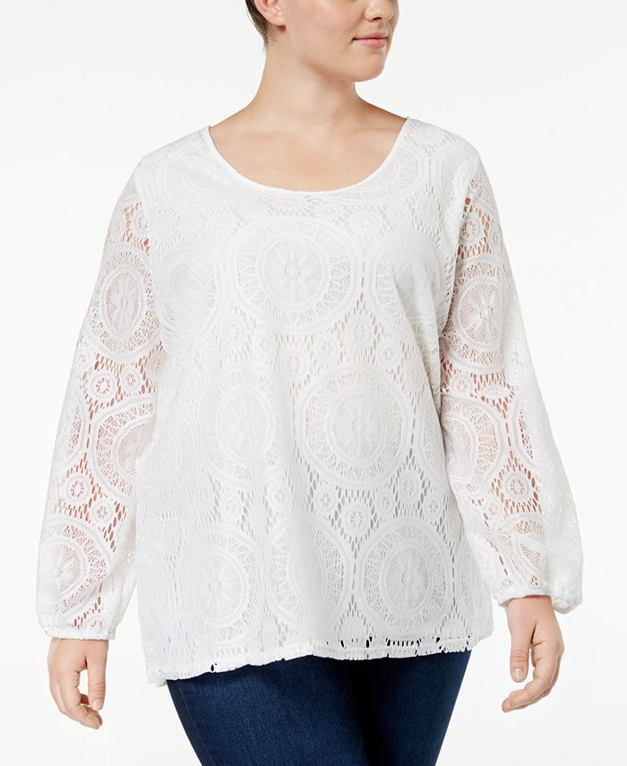 ING - Plus Size Long-Sleeve Lace Top
