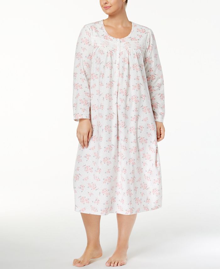Charter Club Plus Size Printed Fleece Nightgown, Created for Macy's ...