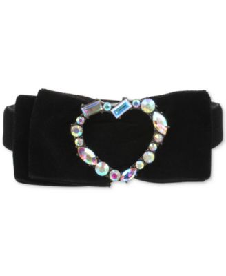 Betsey Johnson Hematite-Tone Crystal Black Velvet Bow Choker Necklace ...