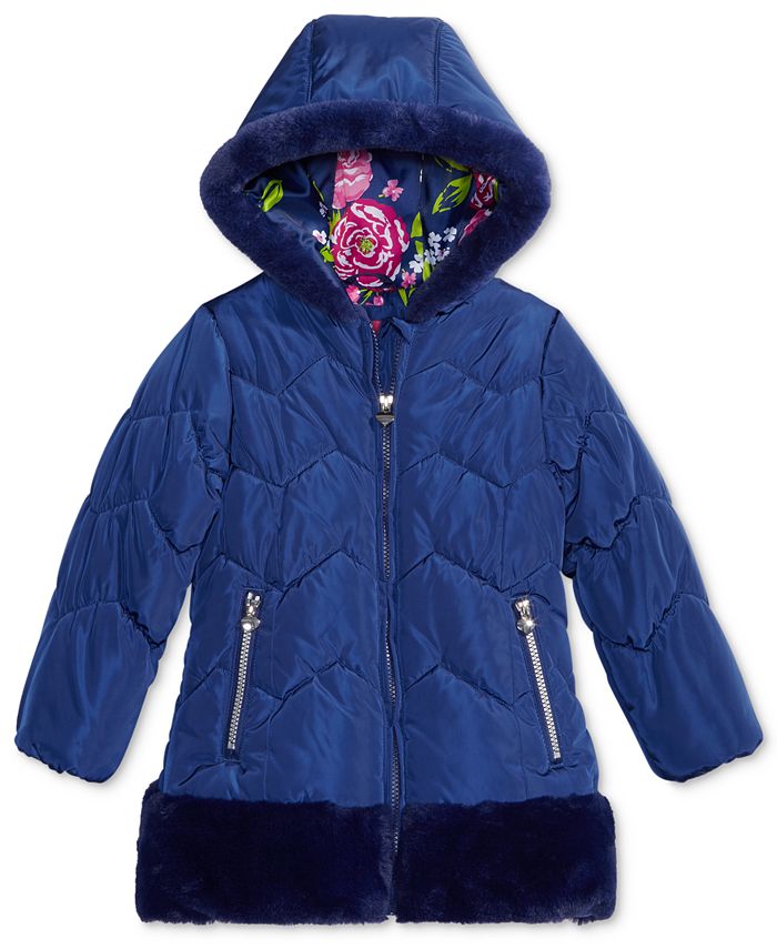LONDON FOG Baby Girls Puffer Jacket with Scarf & Hat 
