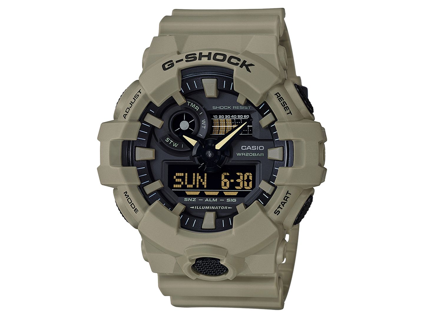 Мужские часы G-Shock Analog-Digital Beige Resin Strap Watch 53mm, цвет: Бежевый / Чёрный — фото 1