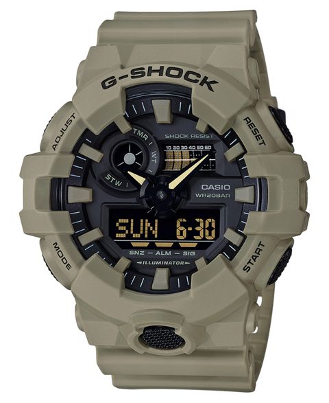 Мужские часы G-Shock Analog-Digital Beige Resin Strap Watch 53mm, цвет: Бежевый / Чёрный