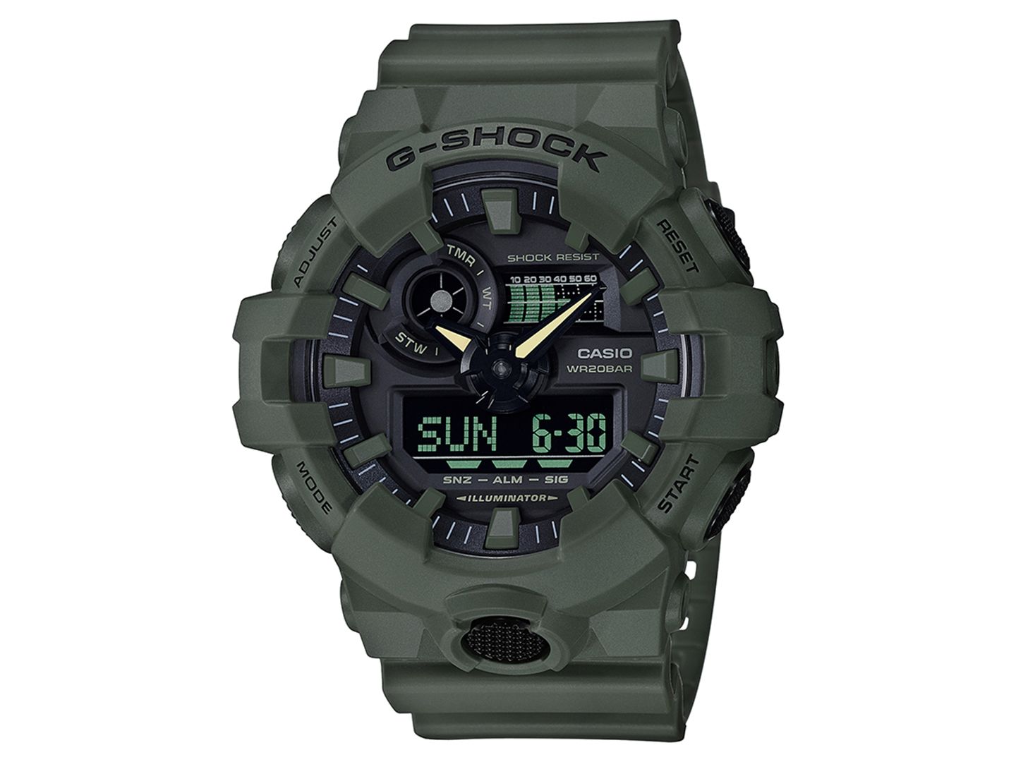 Мужские часы G-Shock Analog-Digital Green Resin Strap Watch 53mm, цвет: Зелёный / Чёрный — фото 1