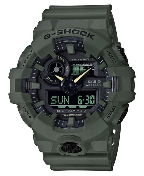 Мужские часы G-Shock Analog-Digital Green Resin Strap Watch 53mm, цвет: Зелёный / Чёрный