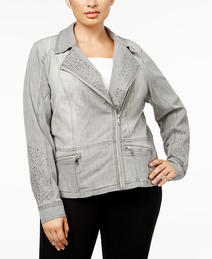 INC International Concepts I.N.C. Plus Size Studded Moto Jacket