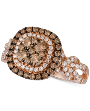 image of Le Vian Chocolatier Diamond Double Halo Cluster Ring (1-1/10 ct. t.w.) in 14k Rose Gold