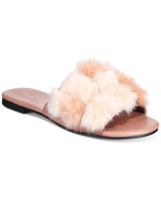 flip flops with fur pom pom