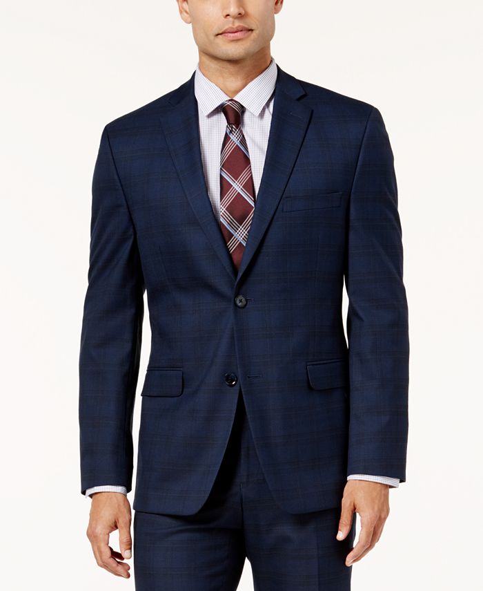 Alfani Men s Traveler Slim Fit Navy Checkered Suit Jacket Created