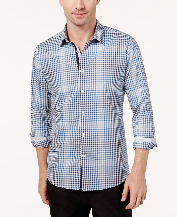 Ryan Seacrest Distinction Men's Blue Check Woven Modern-Fit Shirt ...