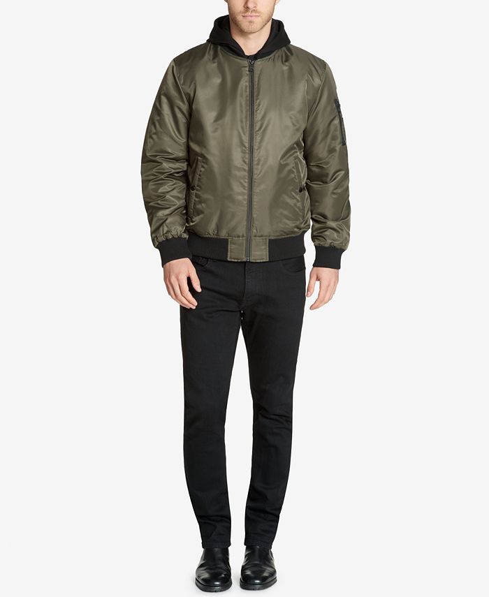 GUESS Men's Bomber Jacket with Removable Hooded Inset - Macy's