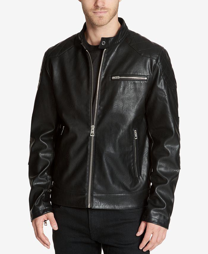 GUESS Men's Faux-Leather Moto Jacket - Macy's
