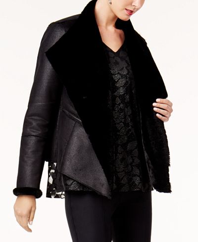 Alfani Petite Faux-Shearling-Lined Moto Jacket, Created ...