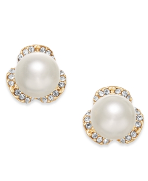 Charter Club Gold-tone Pave & Imitation Pearl Stud Earrings, Exclusively At Macy's In Gold