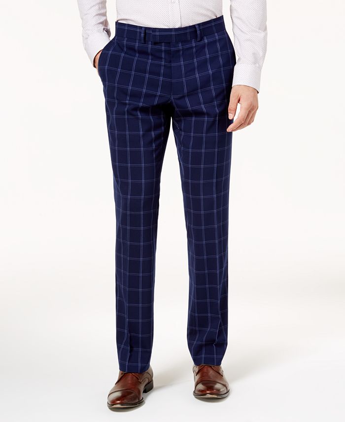 Nick Graham Men's Slim-Fit Stretch Blue Double Windowpane Suit - Macy's
