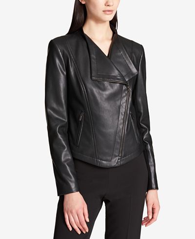 DKNY Faux-Leather Moto Jacket, Created for Macy&#39;s - Jackets - Women - Macy&#39;s