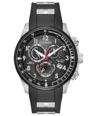 Citizen - Men's Chronograph Promaster Chrono-AT Black Polyurethane & Stainless Steel Combination Bracelet Watch 44mm