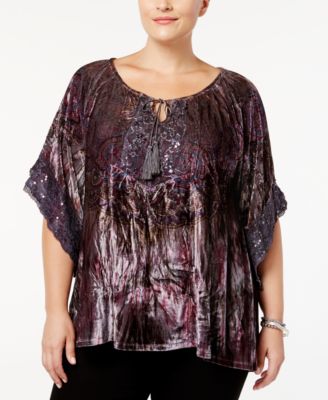 Style & Co - Plus Size Velvet Lace-Trimmed Peasant Top