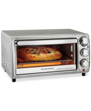 Hamilton Beach 4 Slice Non Slip Kitchen Countertop Toaster Oven, Stainless Steel
