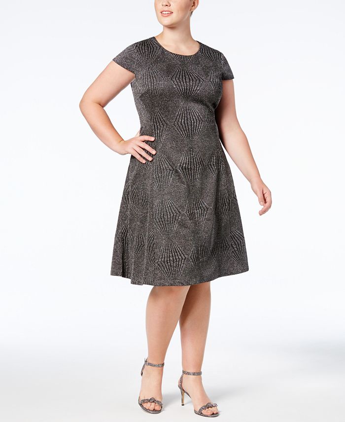 Alfani Plus Size Metallic Fit & Flare Dress, Created for Macy's - Macy's
