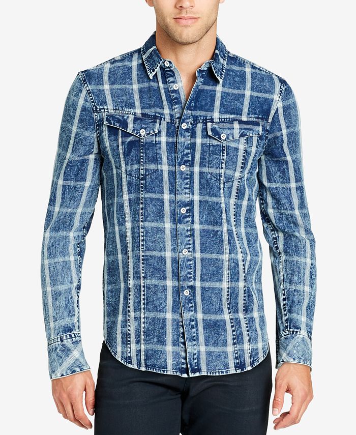 WILLIAM RAST Men's Denim Grid-Pattern Shirt - Macy's
