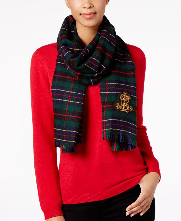 Lauren Ralph Lauren Mina Embroidered-Crest Plaid Wrap & Reviews - Handbags  & Accessories - Macy's