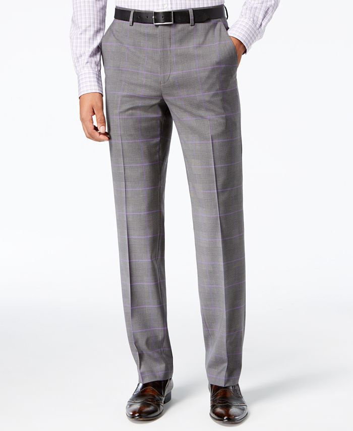 Sean John Men's Classic-Fit Stretch Gray/Purple Windowpane Plaid Suit ...