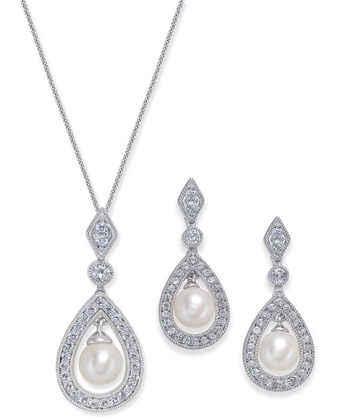Macy's Cultured Freshwater Pearl and White Topaz Jewelry Collection in ...