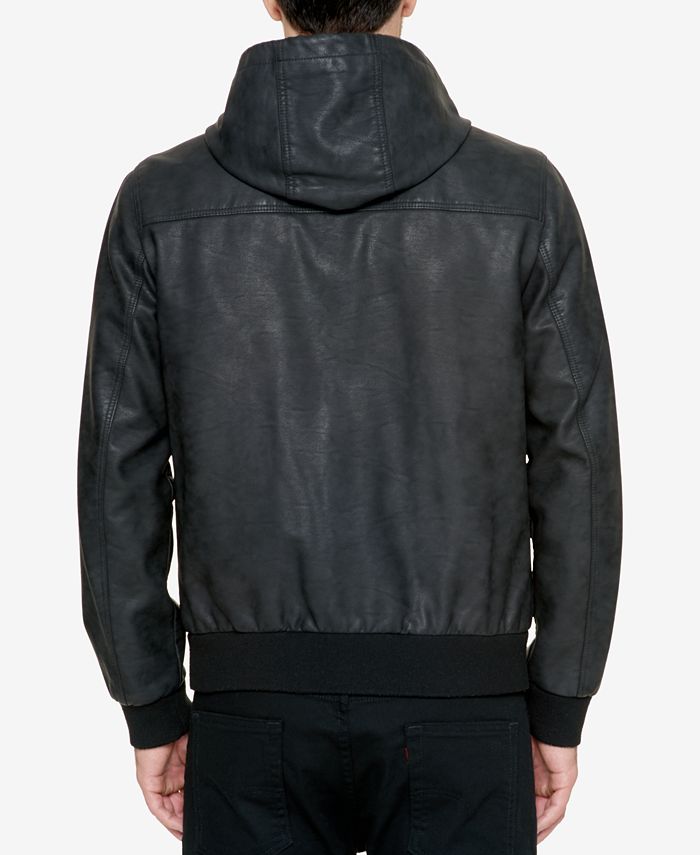 Levi's Men's Faux-Leather Hooded Bomber - Macy's