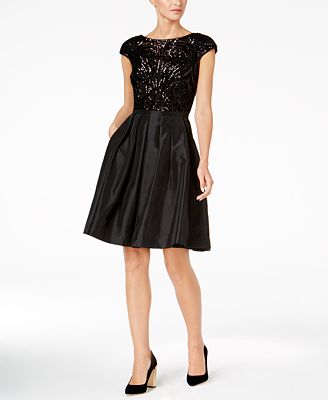 Calvin klein Sequin Cap-sleeve Fit-and-flare Dress in Natural | Lyst