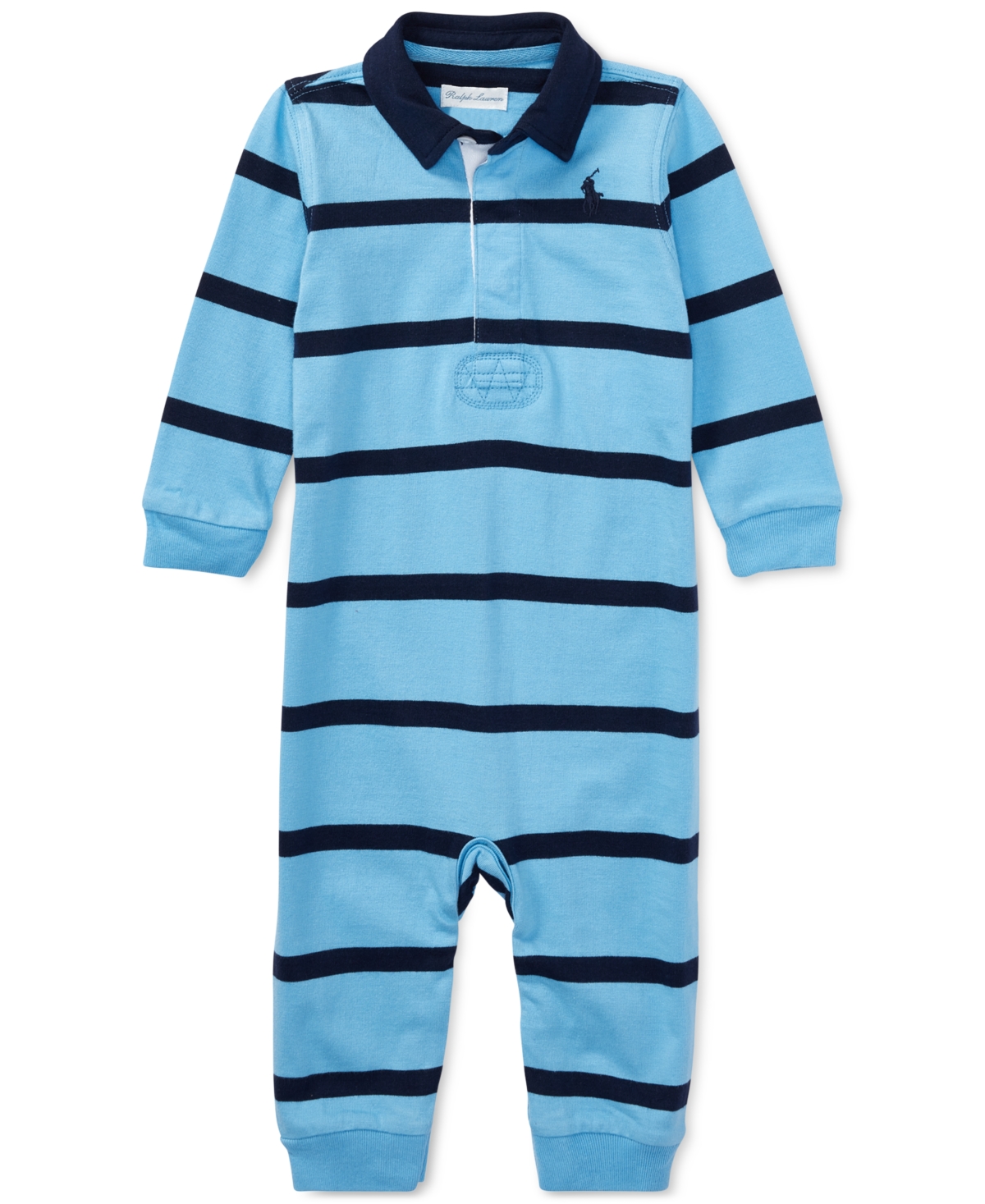 Polo Ralph Lauren Baby Boys Striped Rugby Cotton Coverall In Suffield Blue Multi