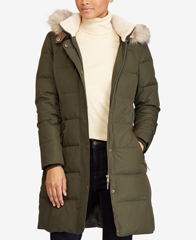 lauren ralph faux fur quilted trim coat coffee mug puffer main exclusive macy