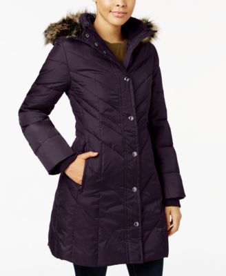 London Fog - Petite Faux-Fur-Trimmed Down Puffer Coat