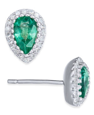 image of Emerald (5/8 ct. t.w.) & Diamond (1/8 ct. t.w.) Stud Earrings in 14k White Gold