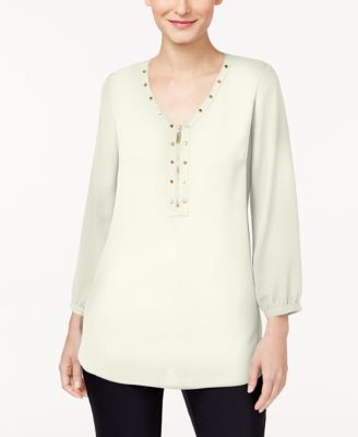 JM Collection - Embellished Zip-Detail Tunic