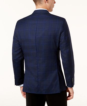 Calvin Klein Blue Windowpane Slim Fit Sport Coat, $350