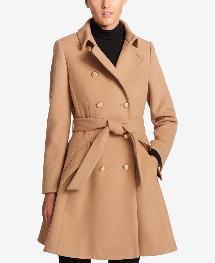 DKNY Double-Breasted Fit & Flare Peacoat - Macy's