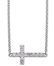 Diamond Side Cross Pendant Necklace (1/10 ct. t.w.) in 14k White Gold