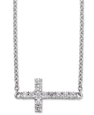 image of Diamond Side Cross Pendant Necklace (1/10 ct. t.w.) in 14k White Gold