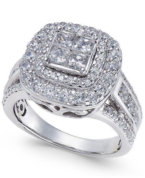 Macy's Diamond Halo Quad Ring (2 ct. t.w.) in 14k White Gold & Reviews ...