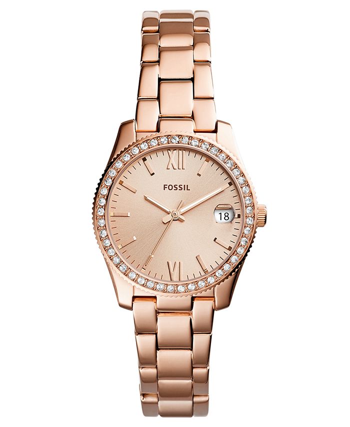 Fossil Women's Scarlette Rose Gold-Tone Stainless Steel Bracelet Watch ...