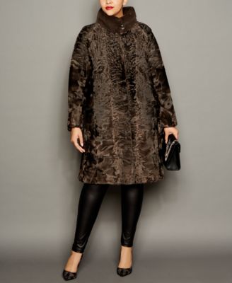 The Fur Vault - Plus Size Mink-Trim Persian Lamb Coat