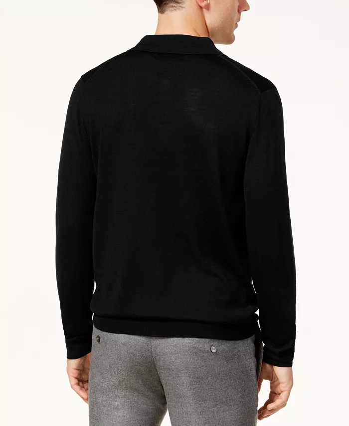 Men's Merino Wool Blend Polo Sweater - thumbnail 2