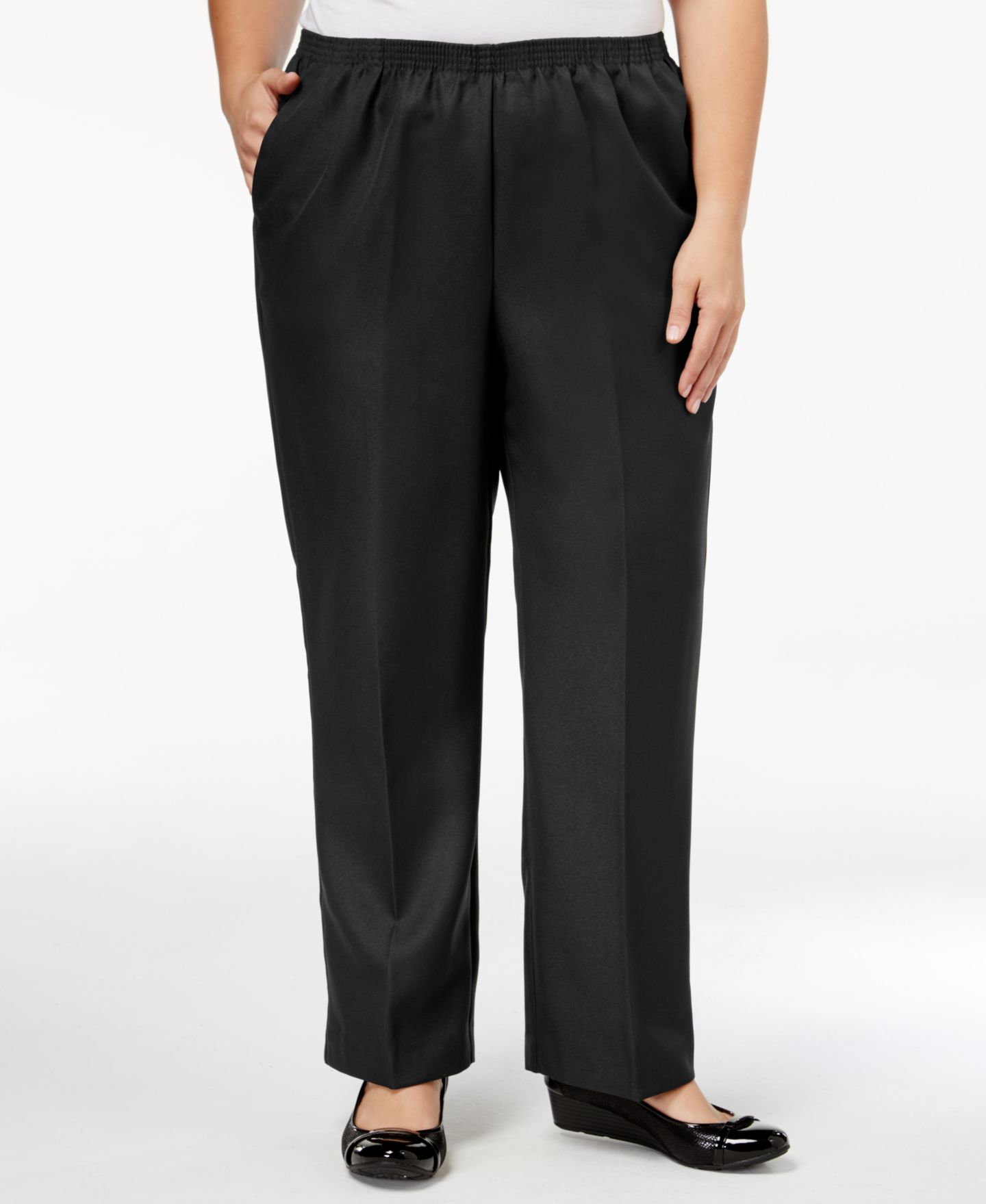 Женские брюки Alfred Dunner Plus Size Classic Pull-On Straight-Leg Average Length, цвет: Чёрный — фото 1